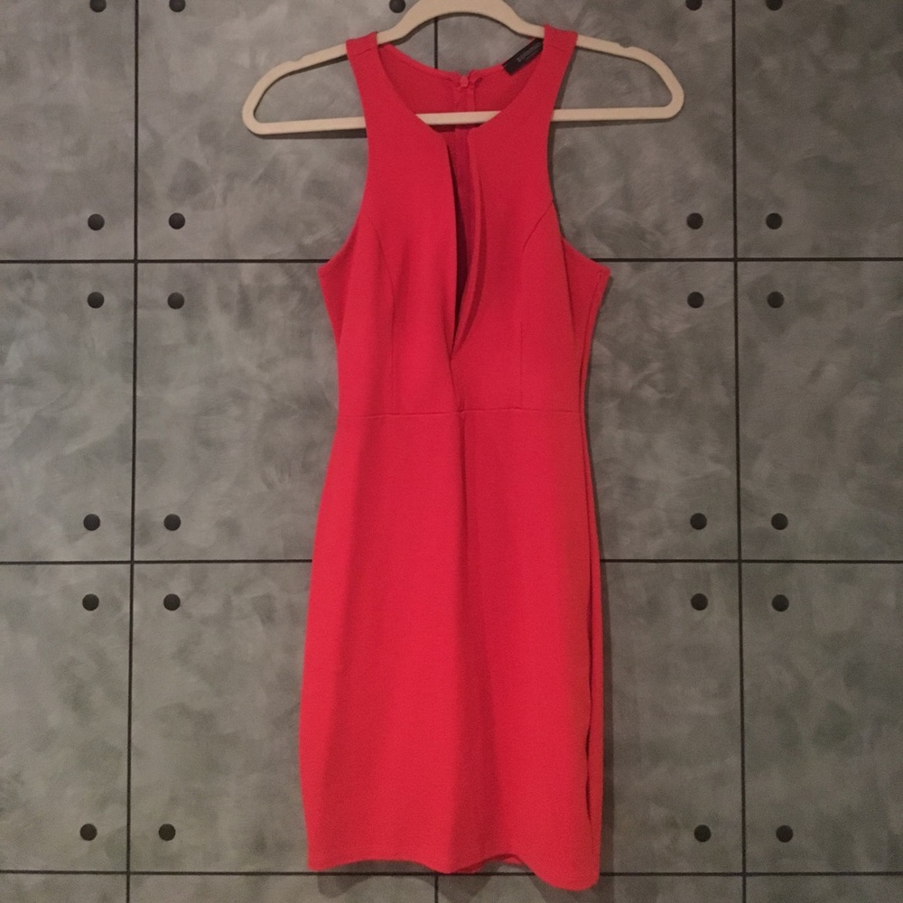 Bright Red Low Cut Structured Dress w/ Racer Back
